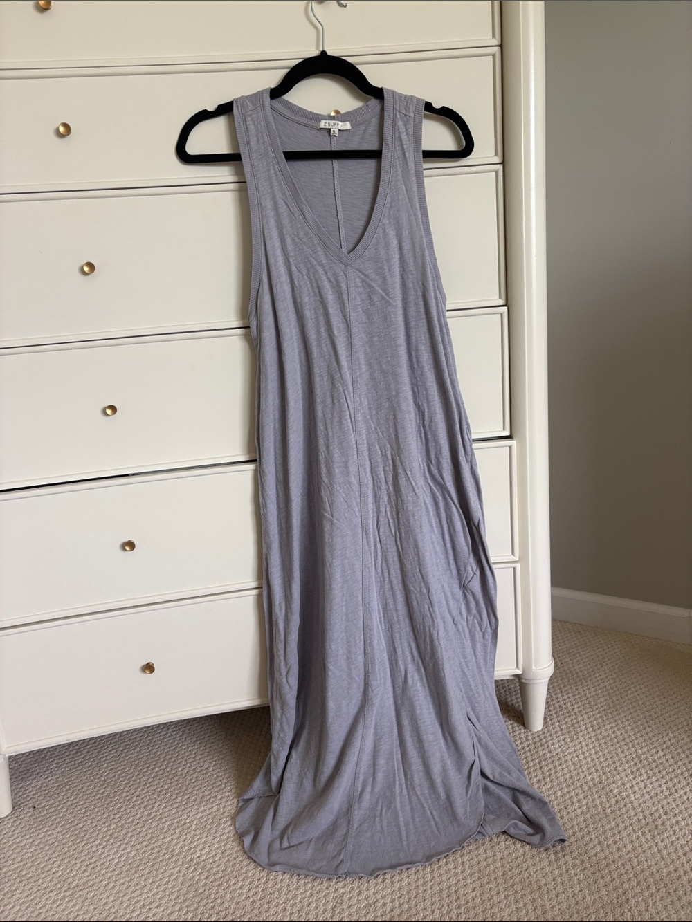 A Supply Sleeveless V-Neck Maxi Dress in Light Gray